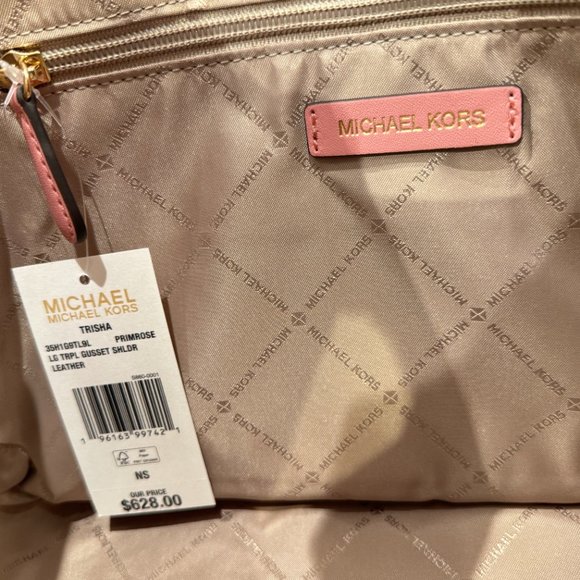 Michael Kors Trisha Large Triple Gusset Shoulder Tote Leather Bag Primrose - Picture 8 of 11